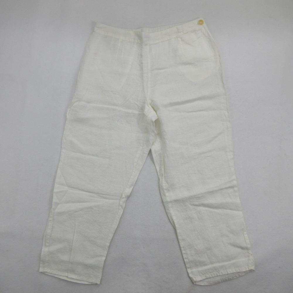 Flax Women's Pants Size L Cropped White Linen Elastic Waist Casual New